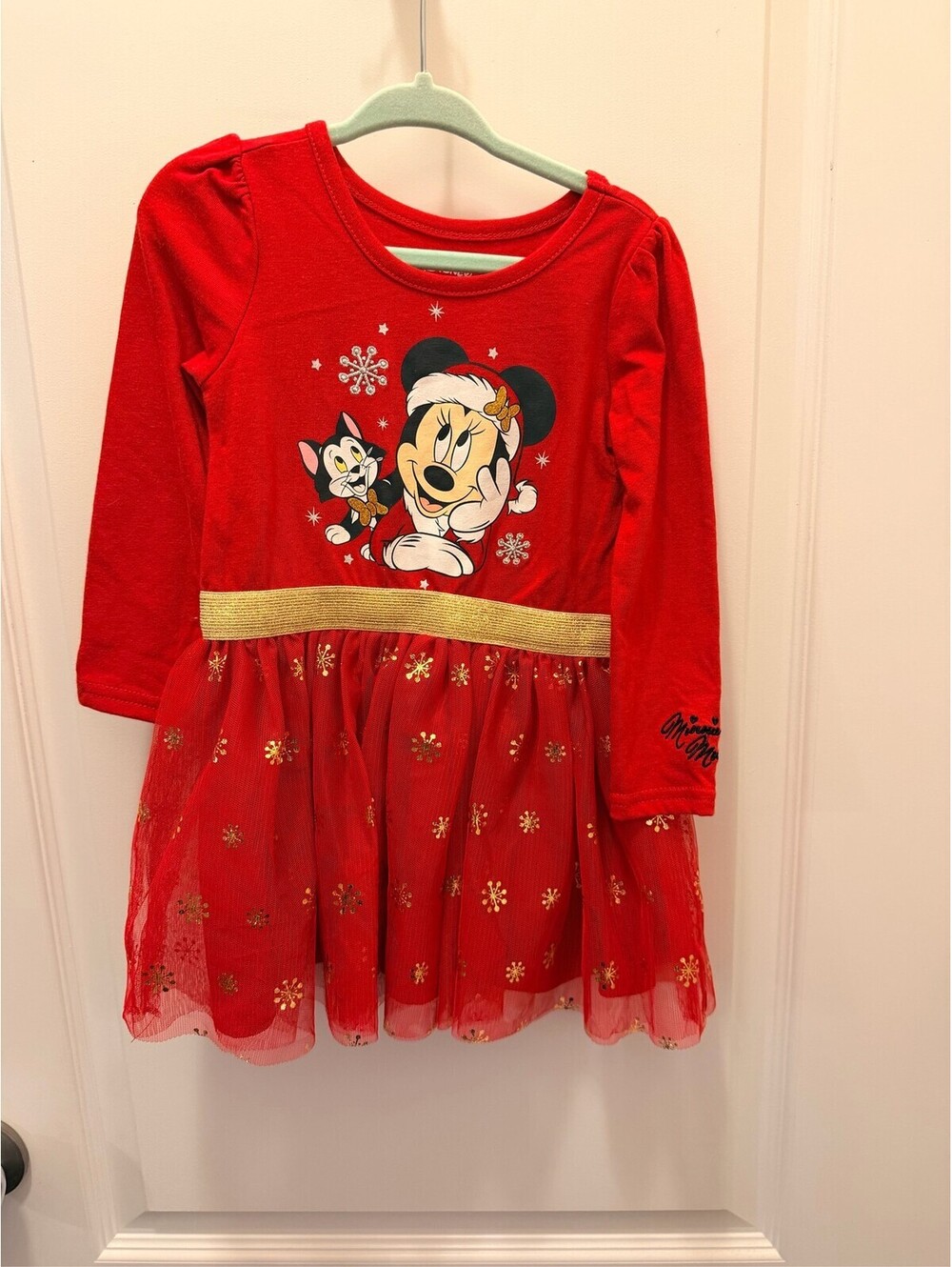 Disney Minnie Mouse & Figaro Christmas Dress Toddler Red Gold Snowflake 2T
